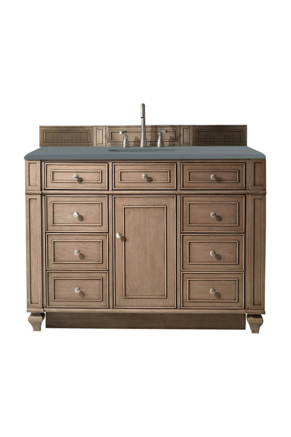 Renovate for Less Atlanta Bristol 48" Single Vanity, Whitewashed Walnut w/ 3 CM Cala Blue Silestone Top