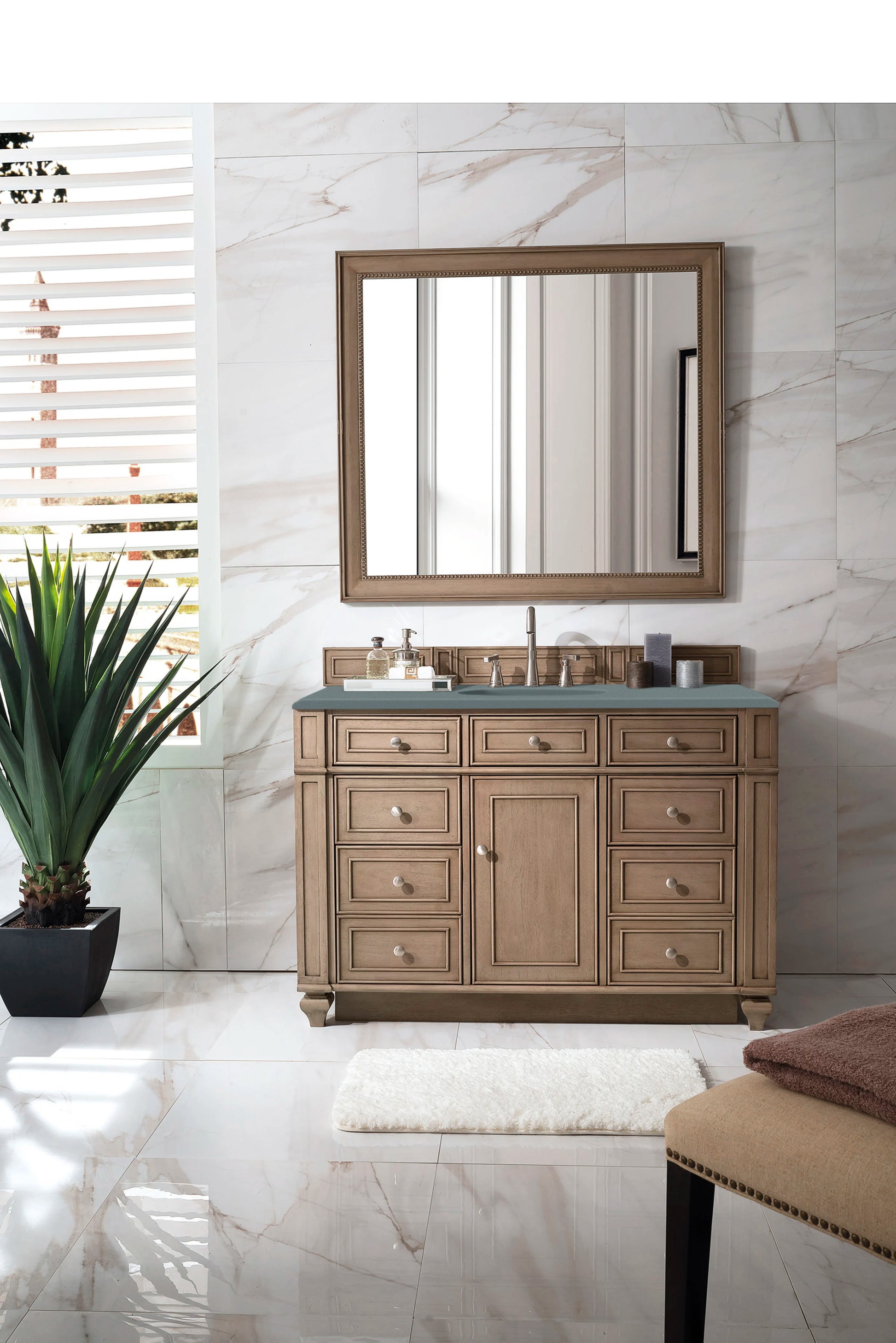 Renovate for Less Atlanta Bristol 48" Single Vanity, Whitewashed Walnut w/ 3 CM Cala Blue Silestone Top, view 2