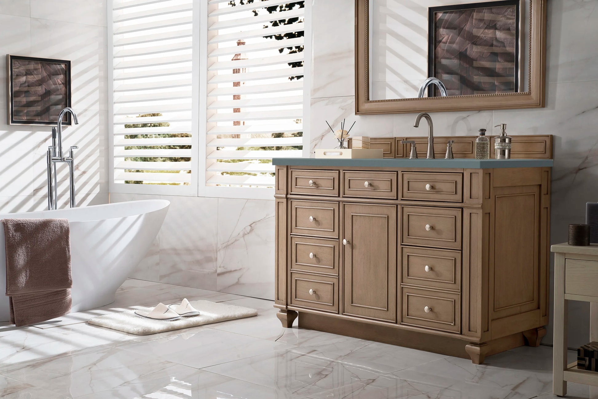 Renovate for Less Atlanta Bristol 48" Single Vanity, Whitewashed Walnut w/ 3 CM Cala Blue Silestone Top, view 3