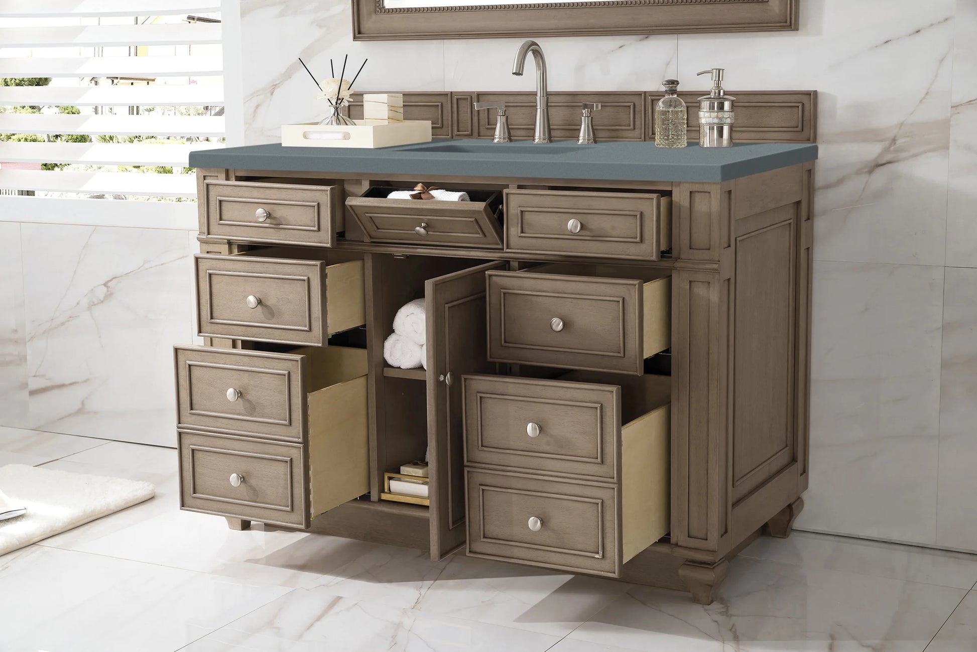 Renovate for Less Atlanta Bristol 48" Single Vanity, Whitewashed Walnut w/ 3 CM Cala Blue Silestone Top, view 4