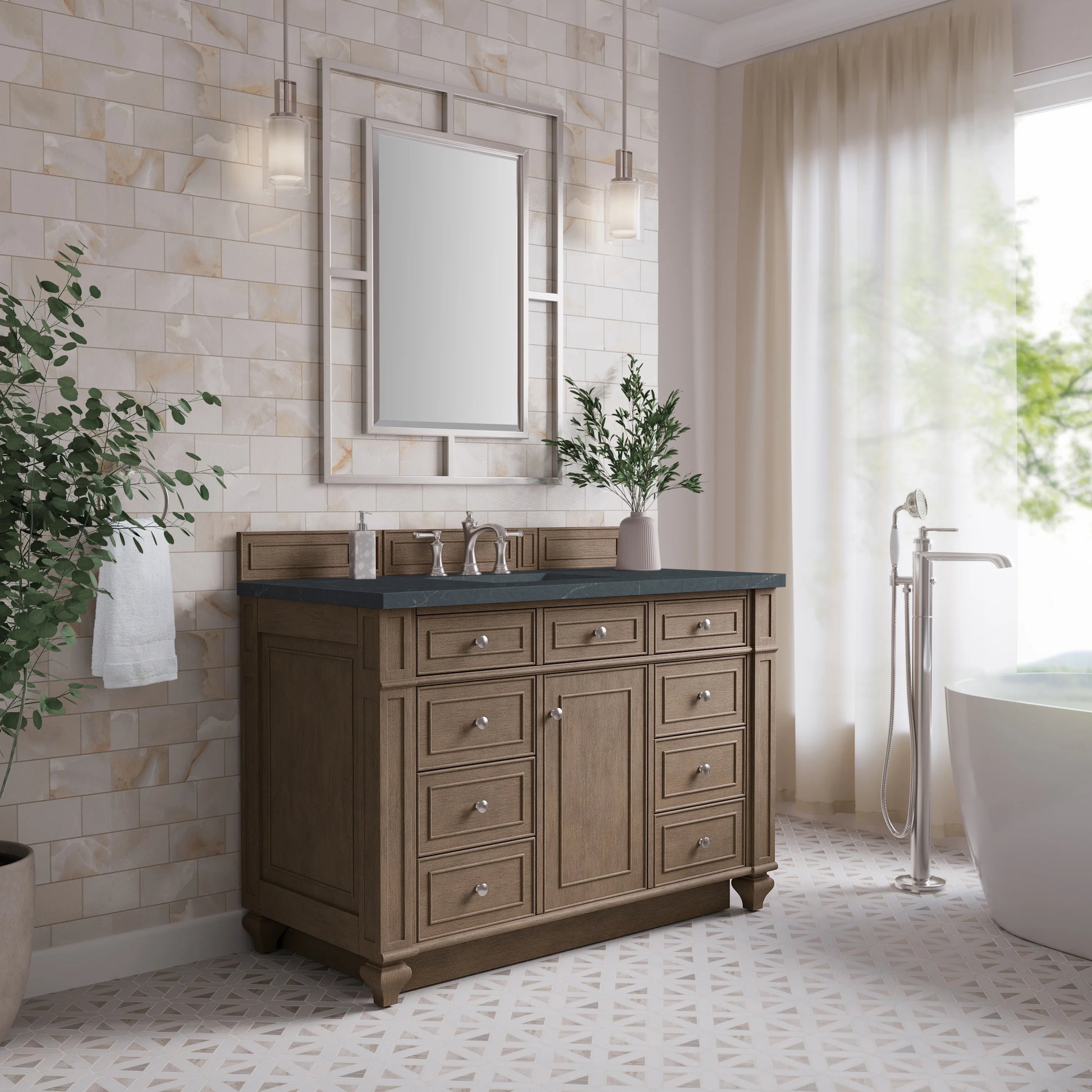 Bristol 48" Single Vanity, Whitewashed Walnut w/ 3 CM Charcoal Soapstone Silestone Top, view 3