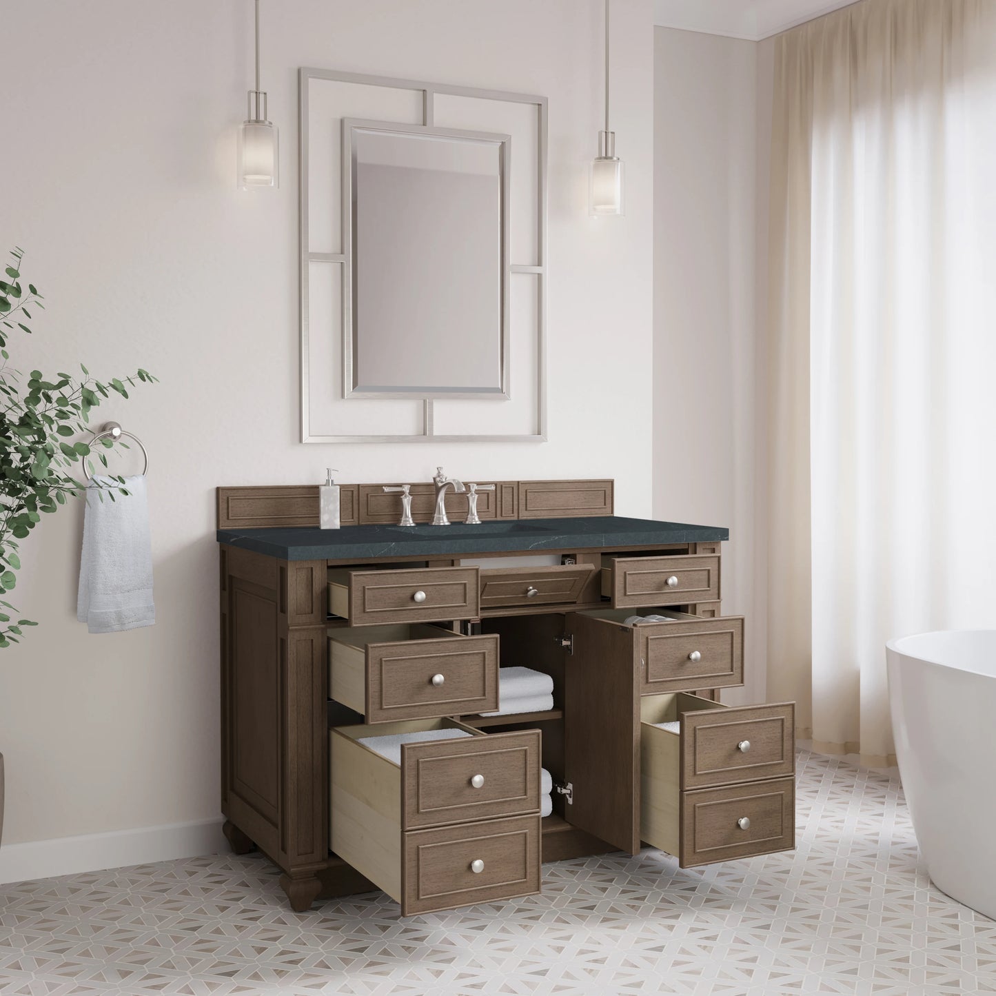 Bristol 48" Single Vanity, Whitewashed Walnut w/ 3 CM Charcoal Soapstone Silestone Top, view 4