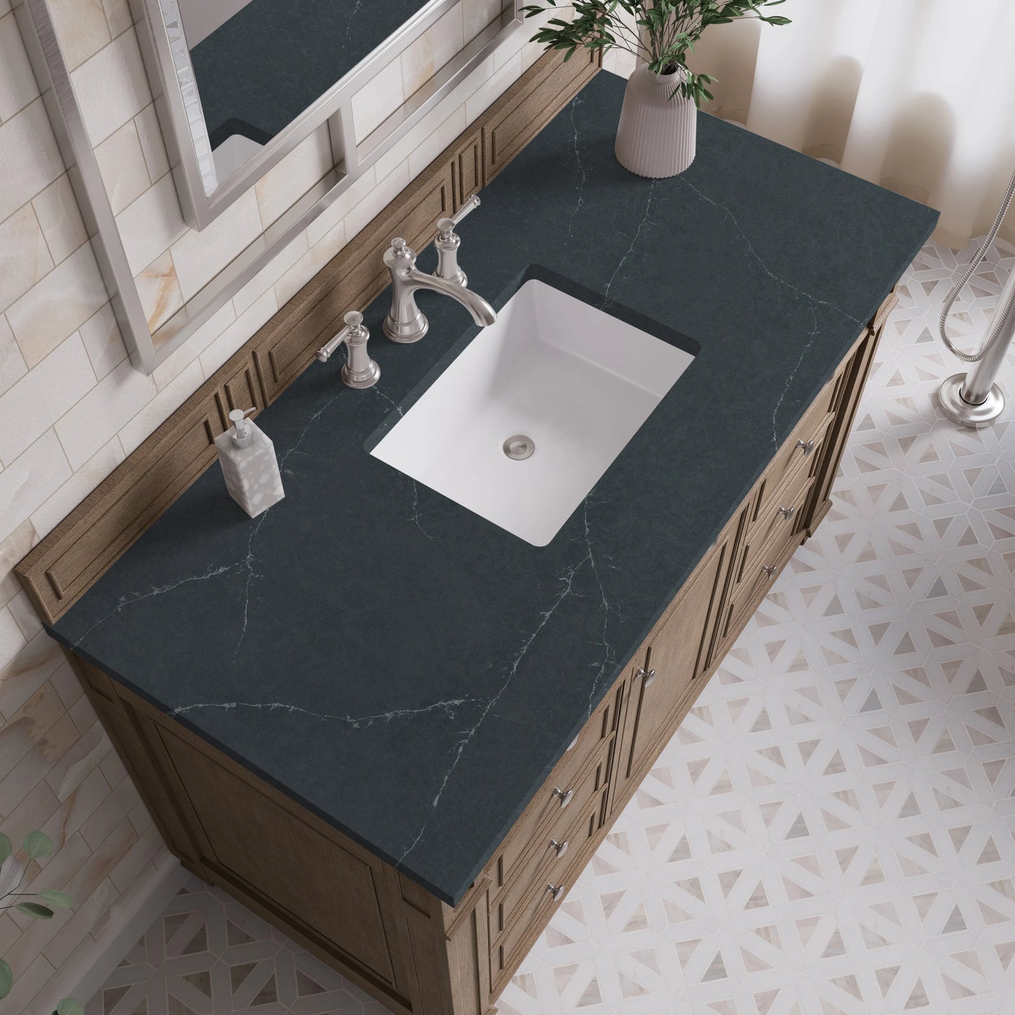 Bristol 48" Single Vanity, Whitewashed Walnut w/ 3 CM Charcoal Soapstone Silestone Top, view 5