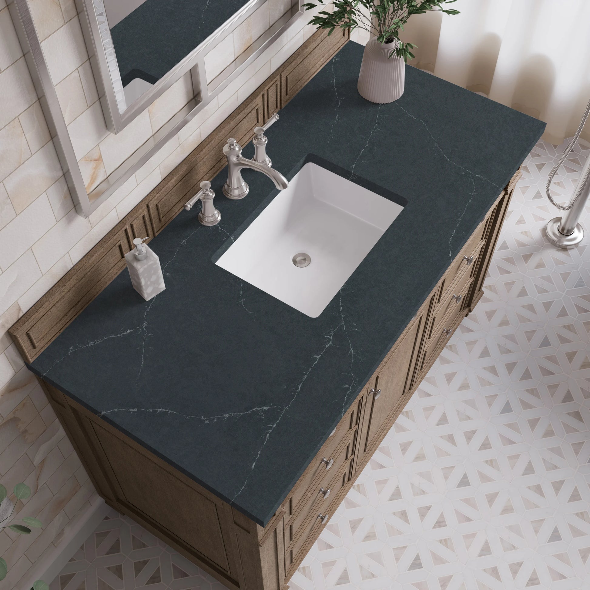 Bristol 48" Single Vanity, Whitewashed Walnut w/ 3 CM Charcoal Soapstone Silestone Top, view 5
