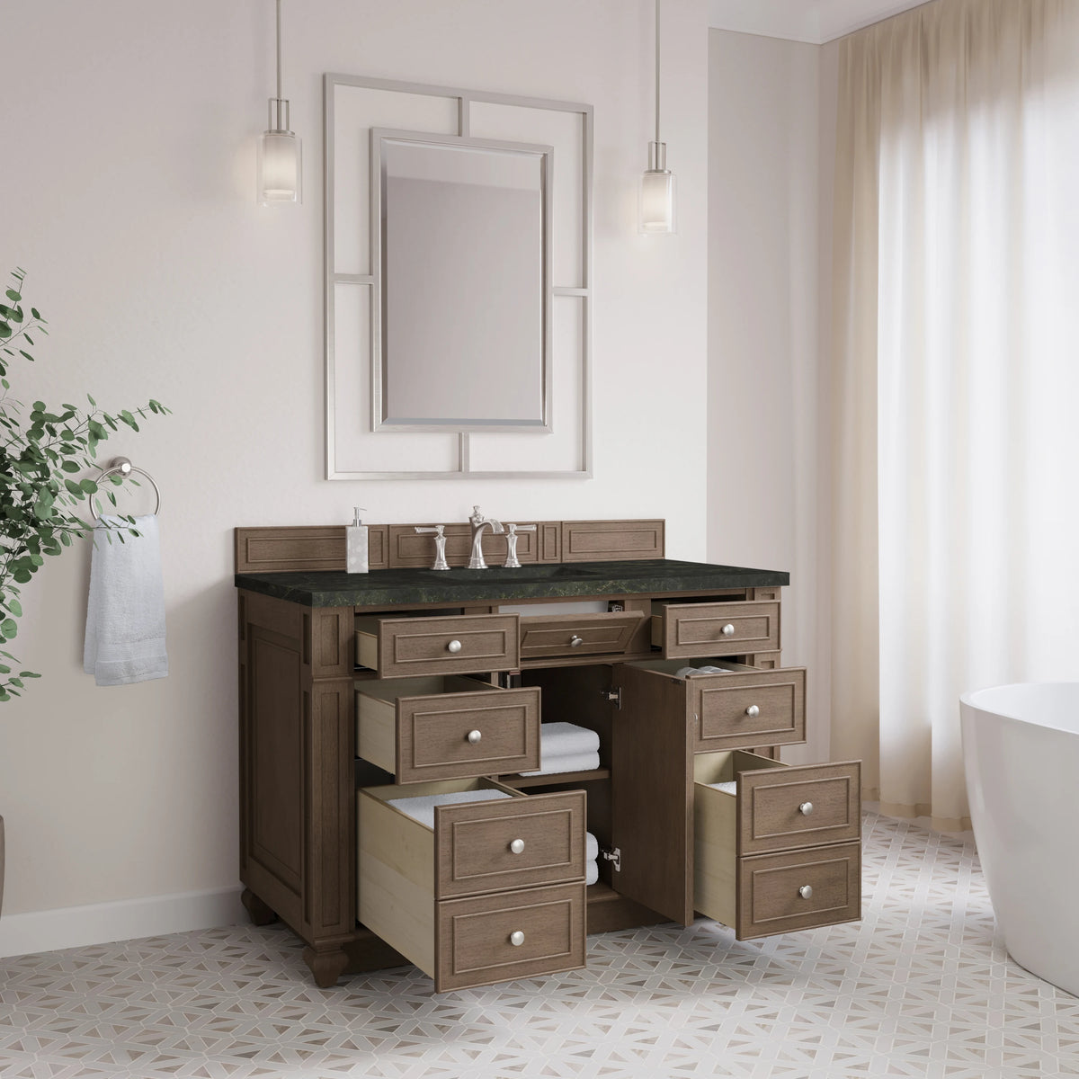Bristol 48" Single Vanity, Whitewashed Walnut, w/ 3 CM Phantome Eclos Top, view 4