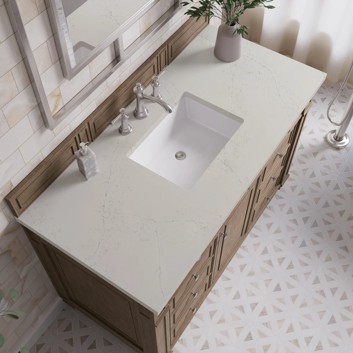 Bristol 48" Single Vanity, Whitewashed Walnut, w/ 3 CM Siberian Silestone Top, view 5