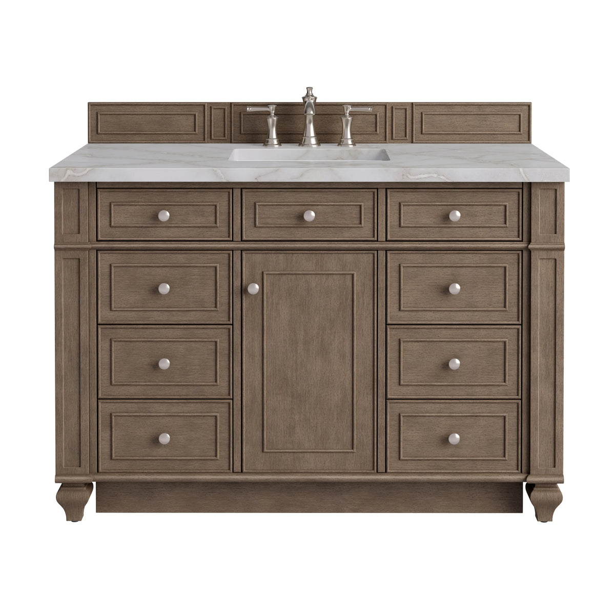 Bristol 48" Single Vanity, Whitewashed Walnut w/ 3 CM Victorian Silver Silestone Top