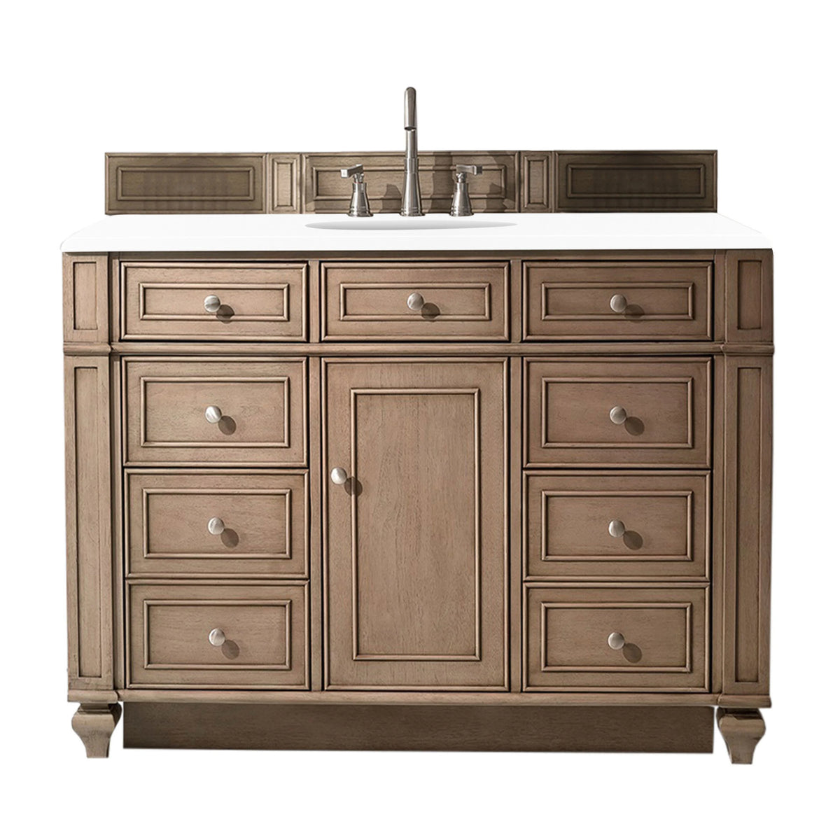 Bristol 48" Single Vanity, Whitewashed Walnut w/ 3 CM White Zeus Silestone Top