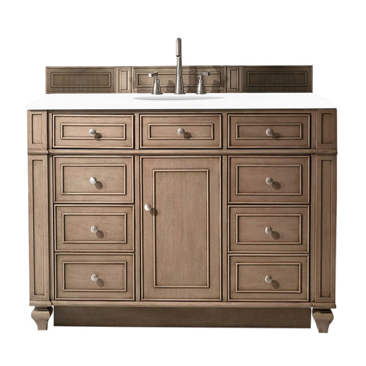 Bristol 48" Single Vanity, Whitewashed Walnut w/ 3 CM White Zeus Silestone Top