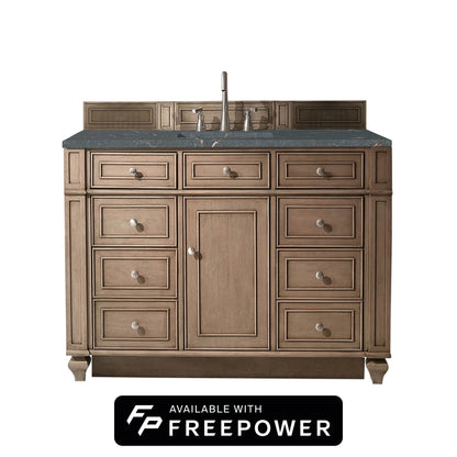 Bristol 48" Single Vanity, Whitewashed Walnut w/ 3 CM Parisien Bleu Silestone Top w/ FreePower Wireless Charger
