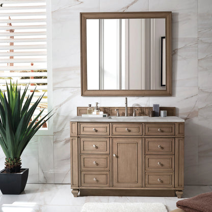 Bristol 48" Single Vanity, Whitewashed Walnut w/ 3 CM Victorian Silver Silestone Top w/ FreePower Wireless Char, view 5