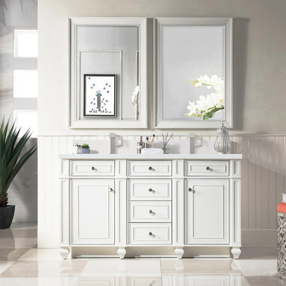Bristol 60" Double Vanity, Bright White w/ Single Hole 3 CM White Zeus Silestone Top & Backsplash, view 2
