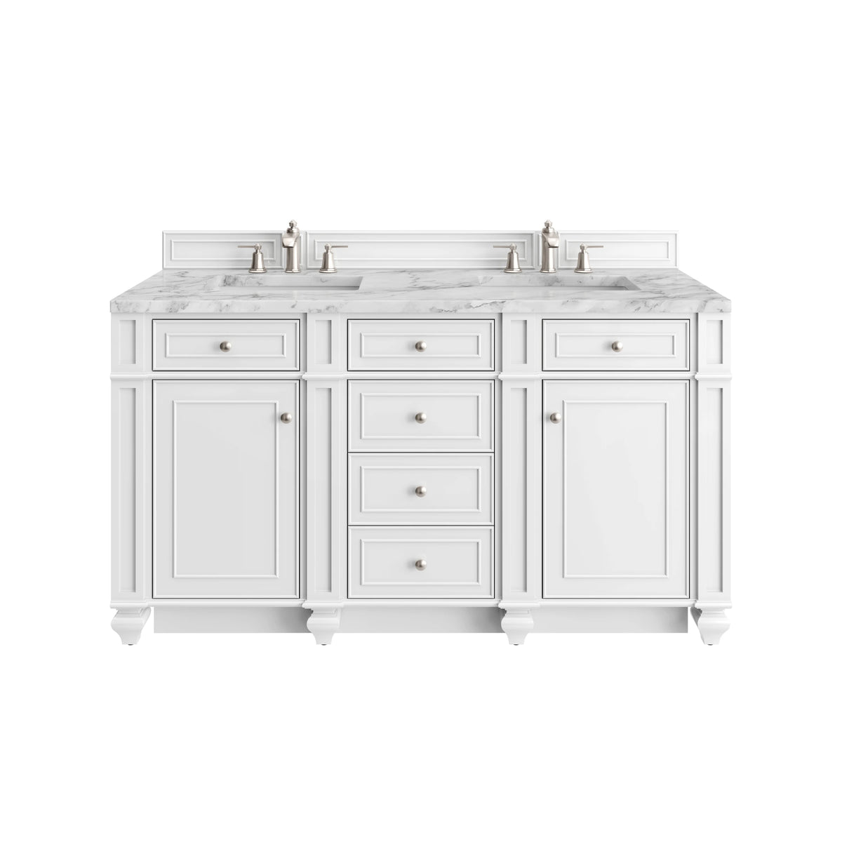 Bristol 60" Double Vanity, Bright White w/ 3 CM Carrara Marble Top