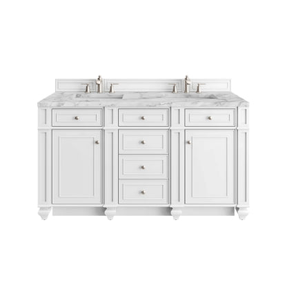Bristol 60" Double Vanity, Bright White w/ 3 CM Carrara Marble Top