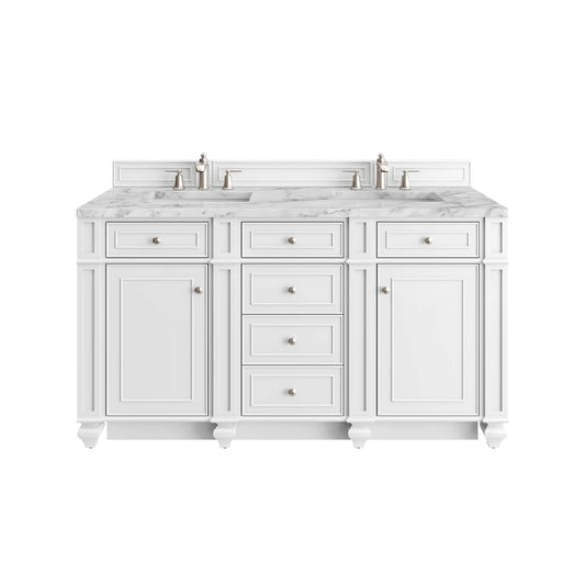 Bristol 60" Double Vanity, Bright White w/ 3 CM Carrara Marble Top