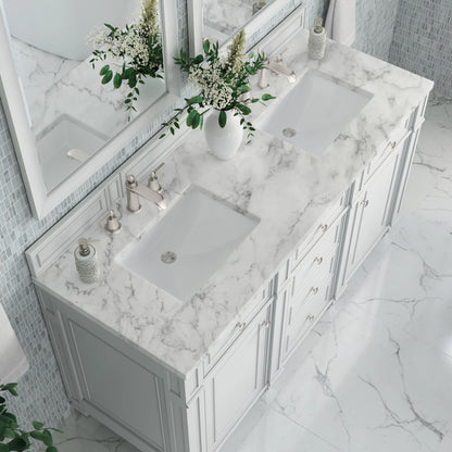 Bristol 60" Double Vanity, Bright White w/ 3 CM Carrara Marble Top, view 6