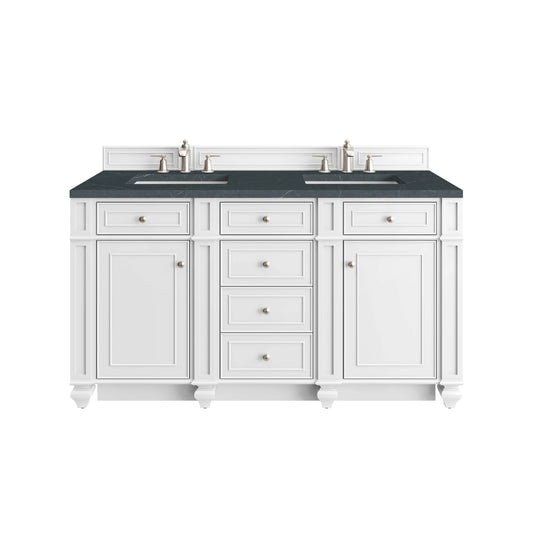 Bristol 60" Double Vanity, Bright White w/ 3 CM Charcoal Soapstone Silestone Top