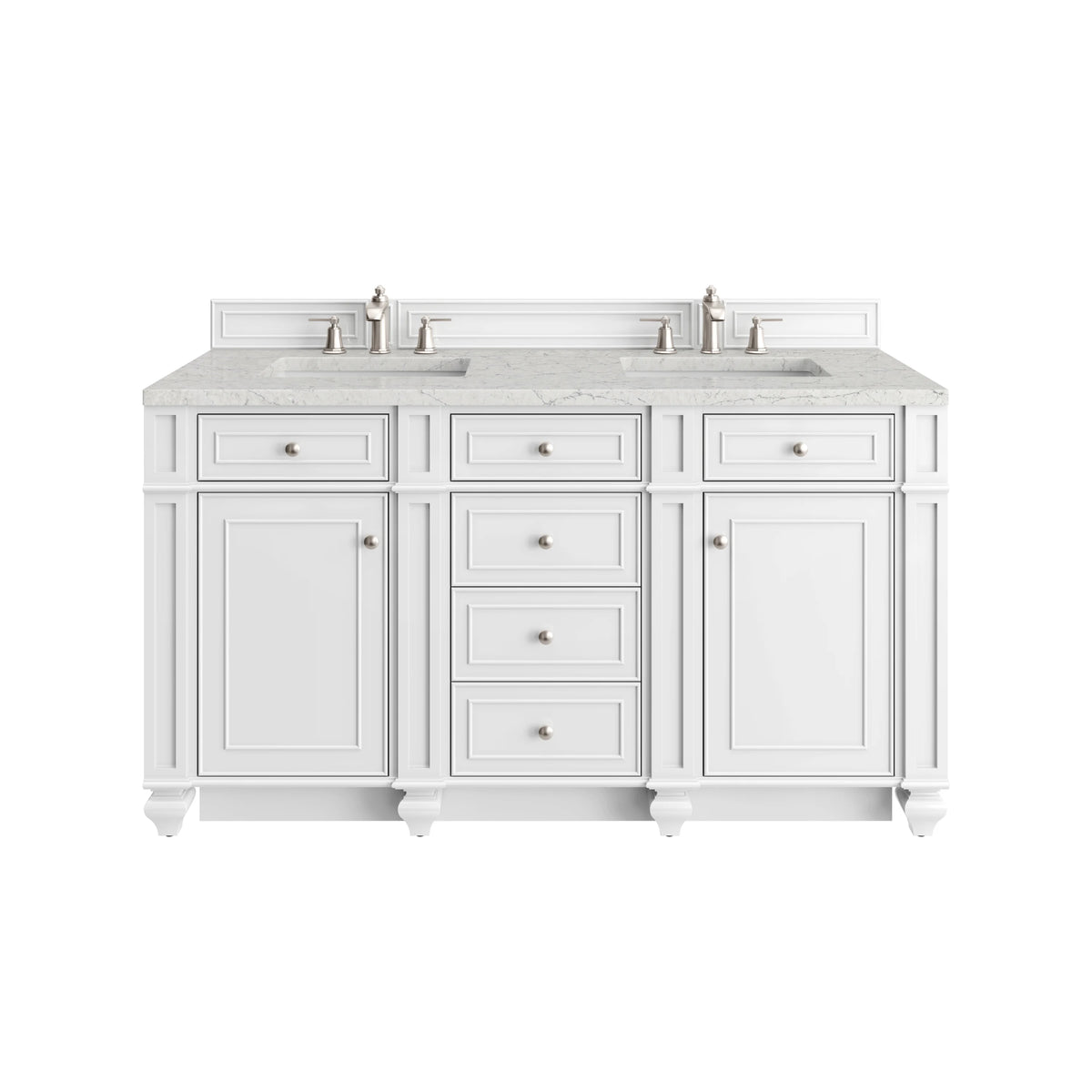 Bristol 60" Double Vanity, Bright White w/ 3 CM Eternal Jasmine Pearl Silestone Top
