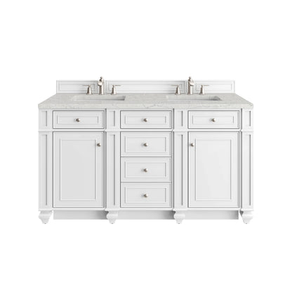 Bristol 60" Double Vanity, Bright White w/ 3 CM Eternal Jasmine Pearl Silestone Top