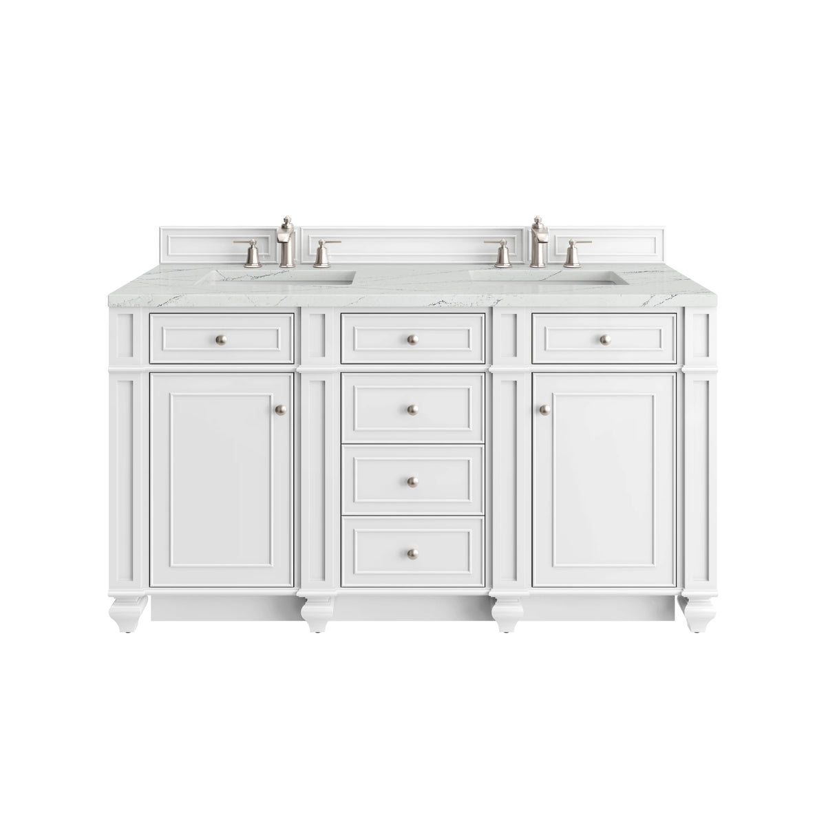 Bristol 60" Double Vanity, Bright White w/ 3 CM Ethereal Noctis Silestone Top