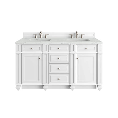 Bristol 60" Double Vanity, Bright White w/ 3 CM Ethereal Noctis Silestone Top