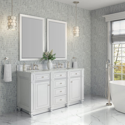 Bristol 60" Double Vanity, Bright White w/ 3 CM Ethereal Noctis Silestone Top, view 3