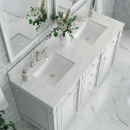 Bristol 60" Double Vanity, Bright White w/ 3 CM Ethereal Noctis Silestone Top, view 5