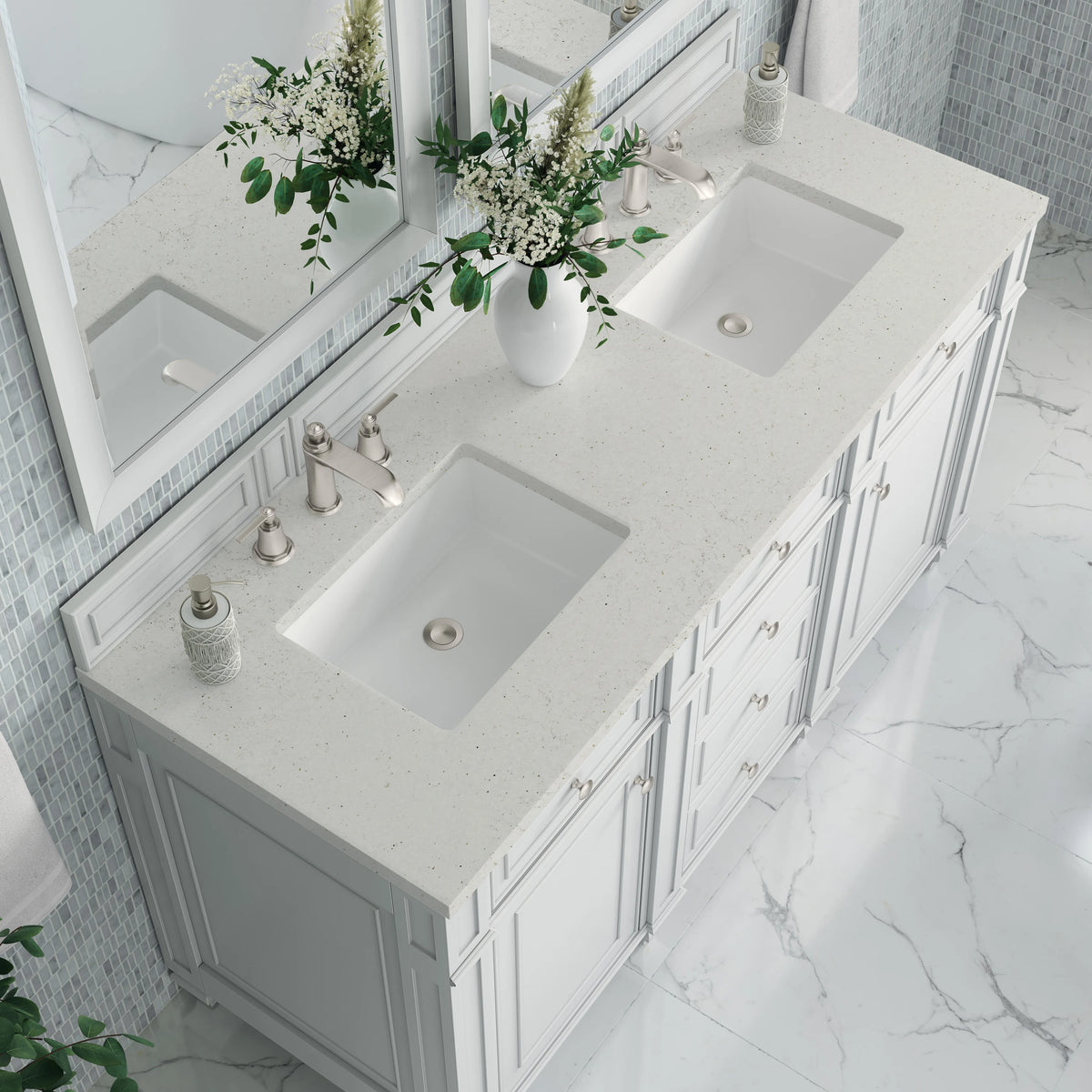 Bristol 60" Double Vanity, Bright White w/ 3 CM Lime Delight Silestone Top, view 5