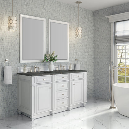 Bristol 60" Double Vanity, Bright White w/ 3 CM Parisien Bleu Silestone Top, view 3