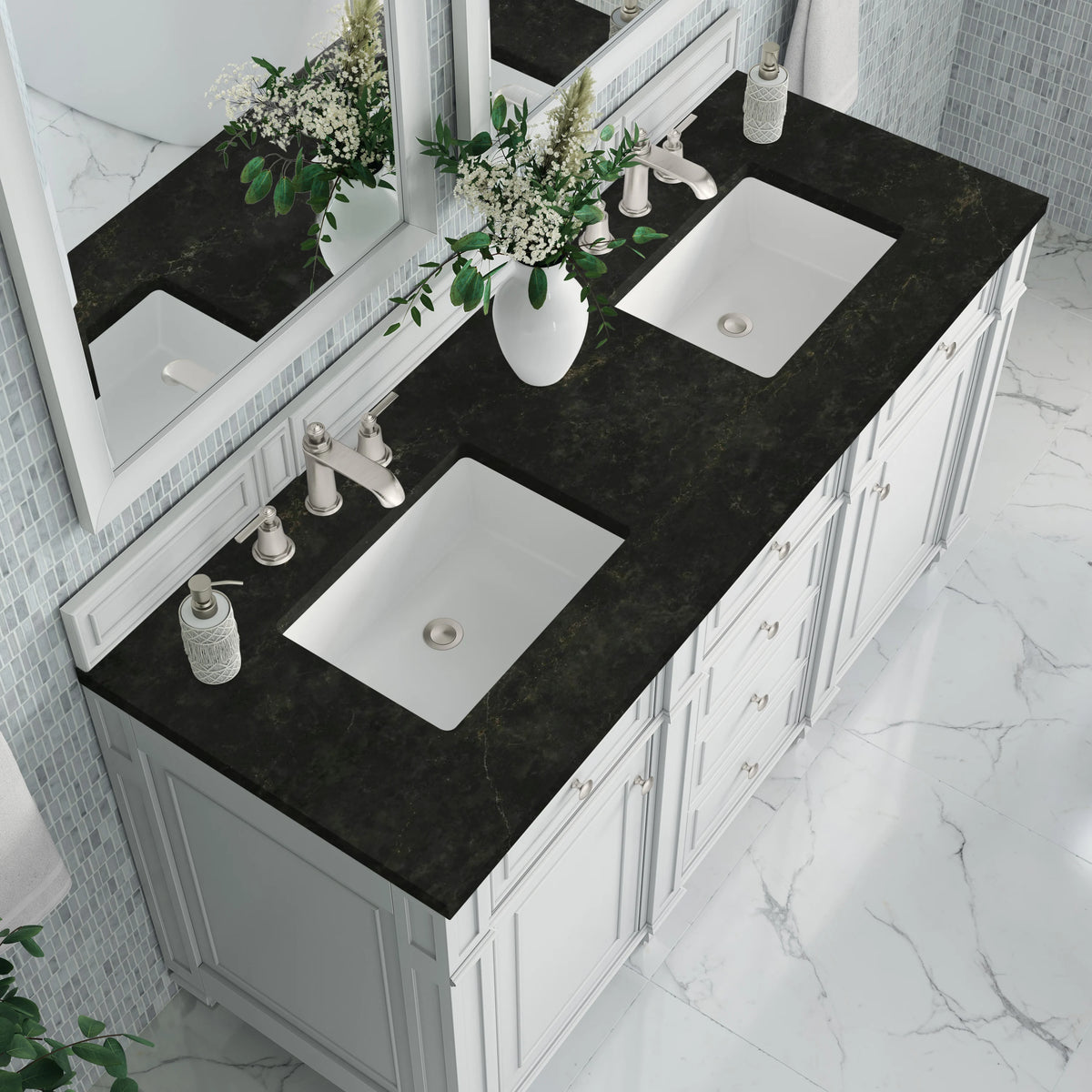 Bristol 60" Double Vanity, Bright White, w/ 3 CM Phantome Eclos Top, view 5