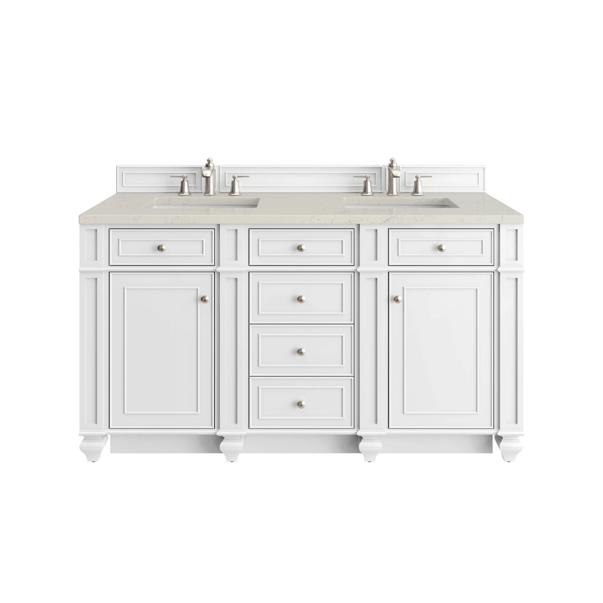Bristol 60" Double Vanity, Bright White, w/ 3 CM Siberian Silestone Top