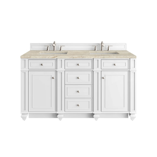 Bristol 60" Double Vanity, Bright White, w/ 3 CM Tajnar Eclos Top