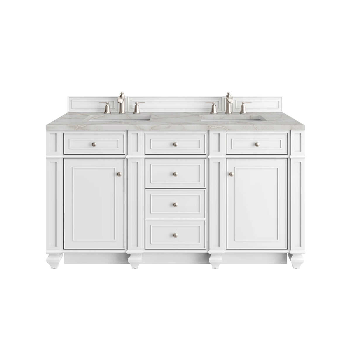 Bristol 60" Double Vanity, Bright White w/ 3 CM Victorian Silver Silestone Top