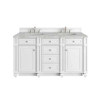 Bristol 60" Double Vanity, Bright White w/ 3 CM Victorian Silver Silestone Top