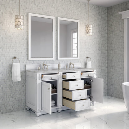 Bristol 60" Double Vanity, Bright White w/ 3 CM Victorian Silver Silestone Top, view 4