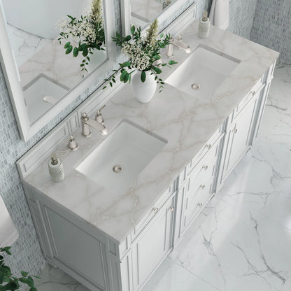 Bristol 60" Double Vanity, Bright White w/ 3 CM Victorian Silver Silestone Top, view 5