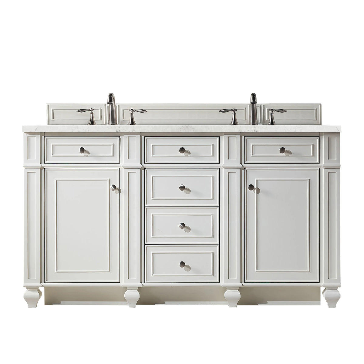 Bristol 60" Double Vanity, Bright White w/ 3 CM Eternal Jasmine Pearl Silestone Top w/FreePower Wireless Charger