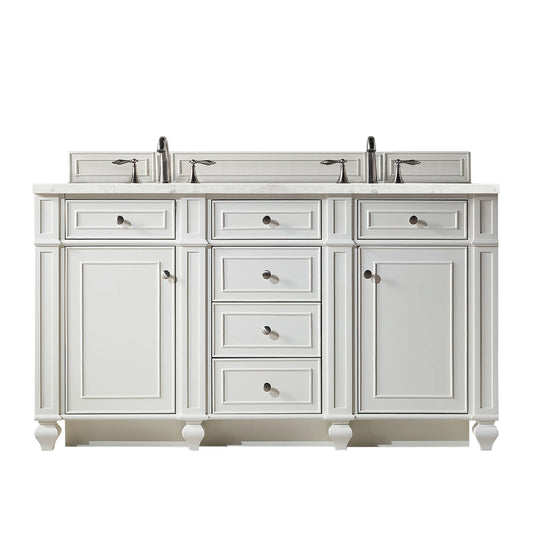 Bristol 60" Double Vanity, Bright White w/ 3 CM Eternal Jasmine Pearl Silestone Top w/FreePower Wireless Charger