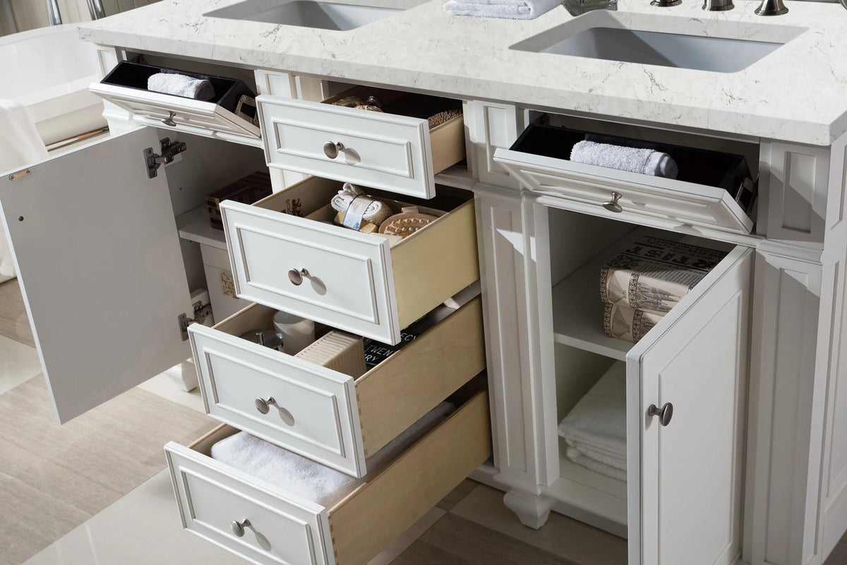Bristol 60" Double Vanity, Bright White w/ 3 CM Eternal Jasmine Pearl Silestone Top w/FreePower Wireless Charger, view 7