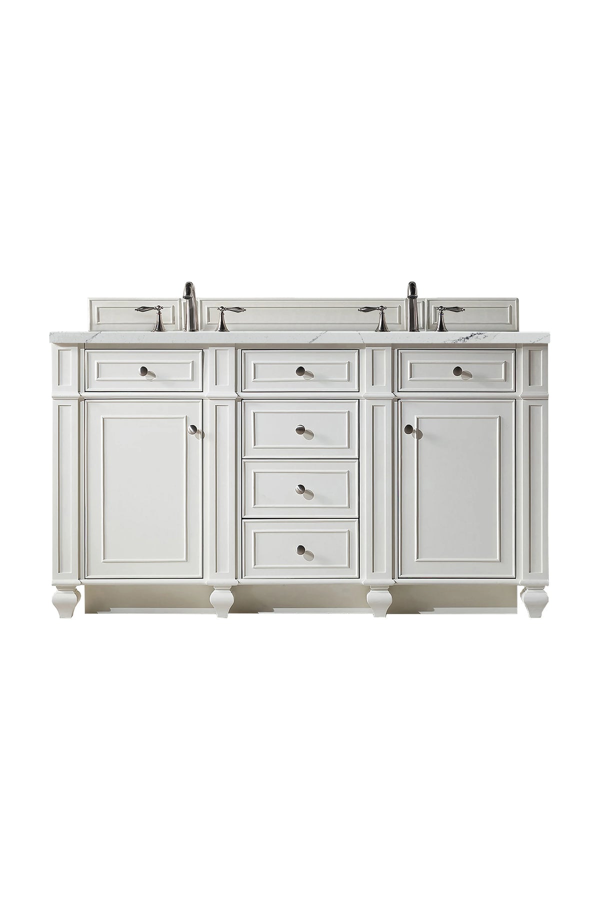 Bristol 60" Double Vanity, Bright White w/ 3 CM Ethereal Noctis Silestone Top w/FreePower Wireless Charger
