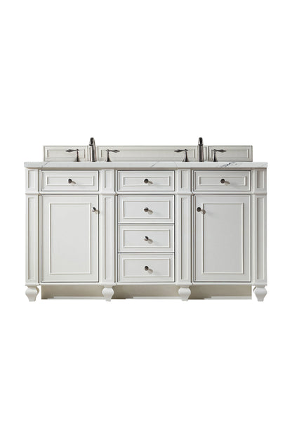 Bristol 60" Double Vanity, Bright White w/ 3 CM Ethereal Noctis Silestone Top w/FreePower Wireless Charger