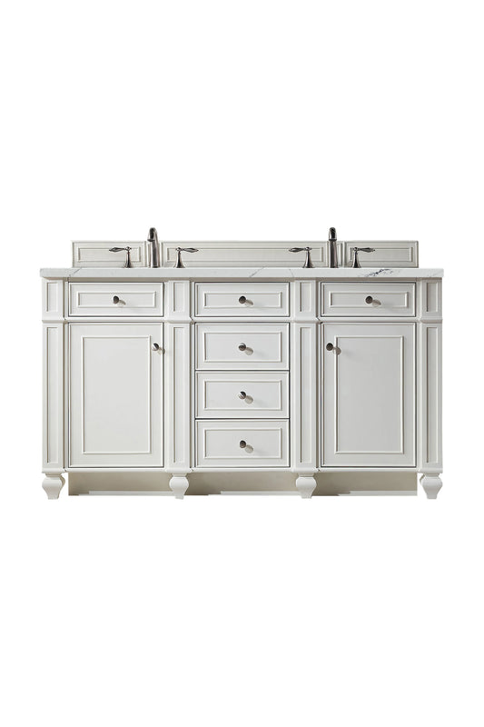 Bristol 60" Double Vanity, Bright White w/ 3 CM Ethereal Noctis Silestone Top w/FreePower Wireless Charger