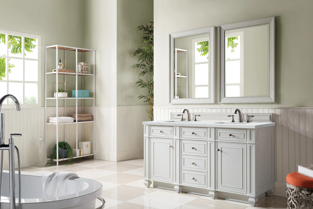 Bristol 60" Double Vanity, Bright White w/ 3 CM Ethereal Noctis Silestone Top w/FreePower Wireless Charger, view 6