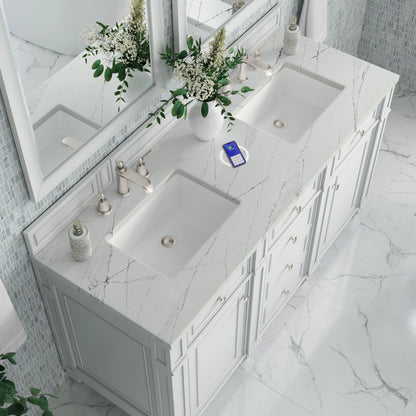 Bristol 60" Double Vanity, Bright White w/ 3 CM Ethereal Noctis Silestone Top w/FreePower Wireless Charger, view 9