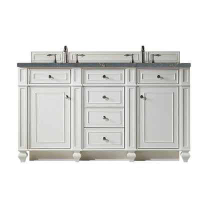 Bristol 60" Double Vanity, Bright White w/ 3 CM Parisien Bleu Silestone Top w/FreePower Wireless Charger
