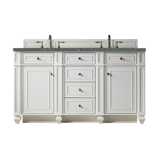 Bristol 60" Double Vanity, Bright White w/ 3 CM Parisien Bleu Silestone Top w/FreePower Wireless Charger