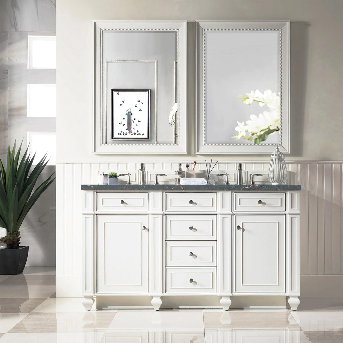 Bristol 60" Double Vanity, Bright White w/ 3 CM Parisien Bleu Silestone Top w/FreePower Wireless Charger, view 5