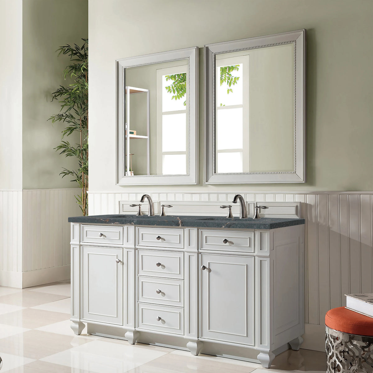 Bristol 60" Double Vanity, Bright White w/ 3 CM Parisien Bleu Silestone Top w/FreePower Wireless Charger, view 6