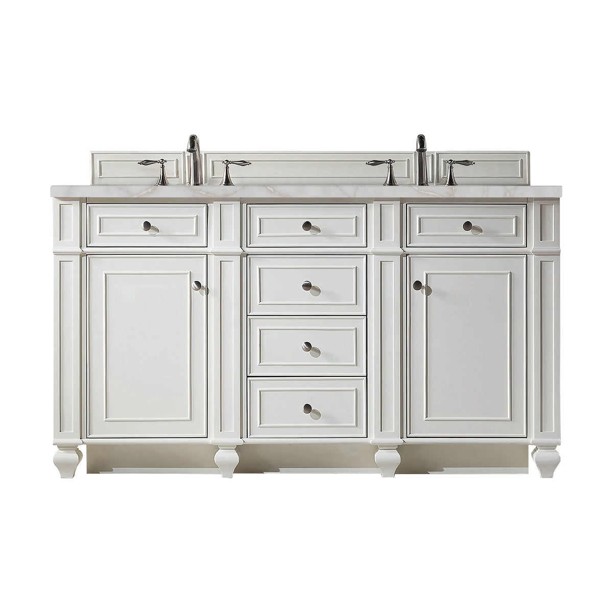 Bristol 60" Double Vanity, Bright White w/ 3 CM Victorian Silver Silestone Top w/FreePower Wireless Charger