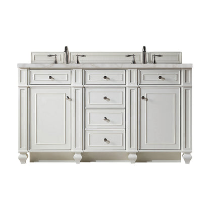 Bristol 60" Double Vanity, Bright White w/ 3 CM Victorian Silver Silestone Top w/FreePower Wireless Charger